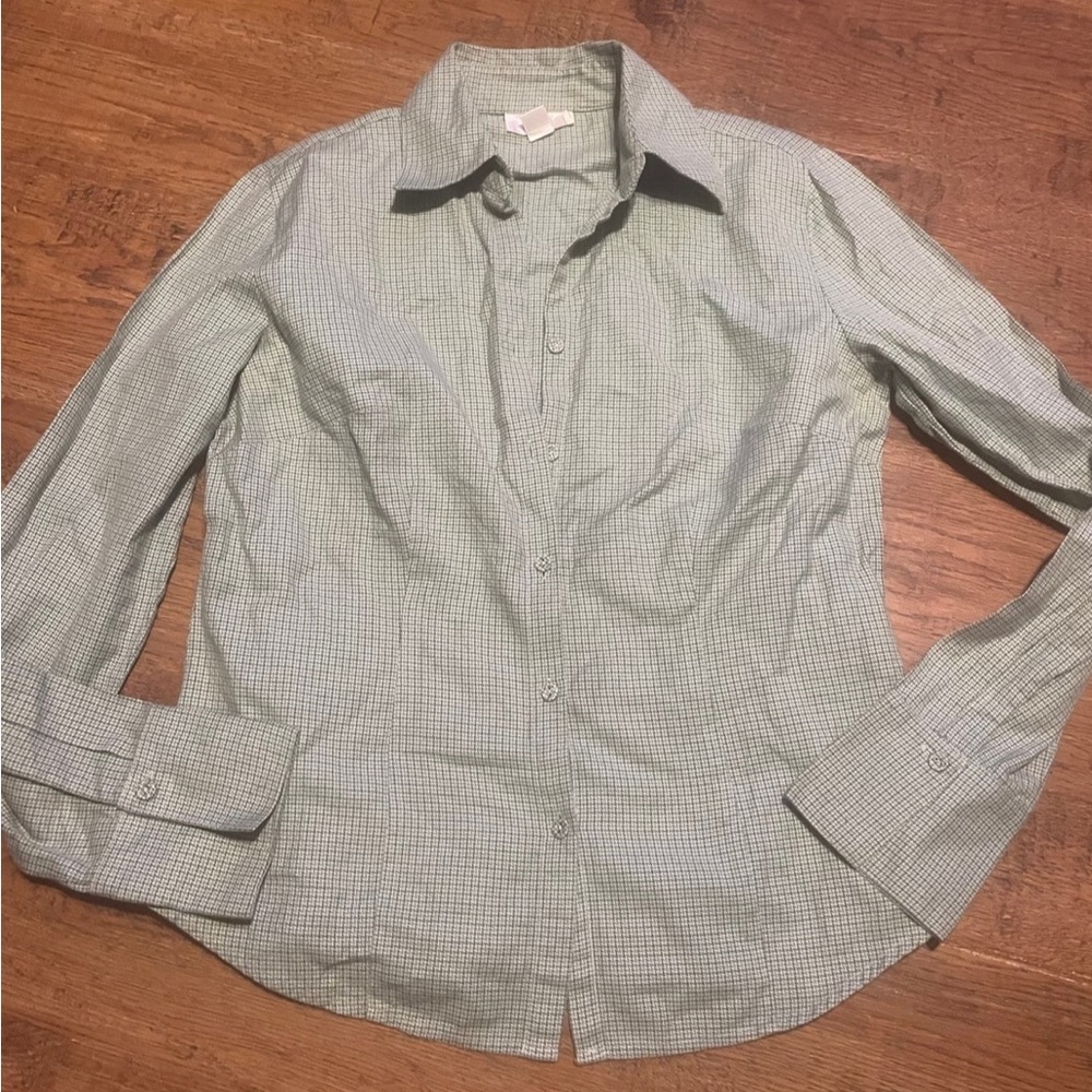 Ann Taylor Loft green gingham top - 8 s/m NEW